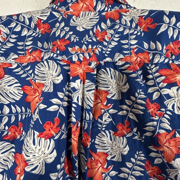 Ariat Men Floral Hawaiian Shirt XS Blue Tropical Short Sleeve Button Down Cotton - Picture 3 of 9